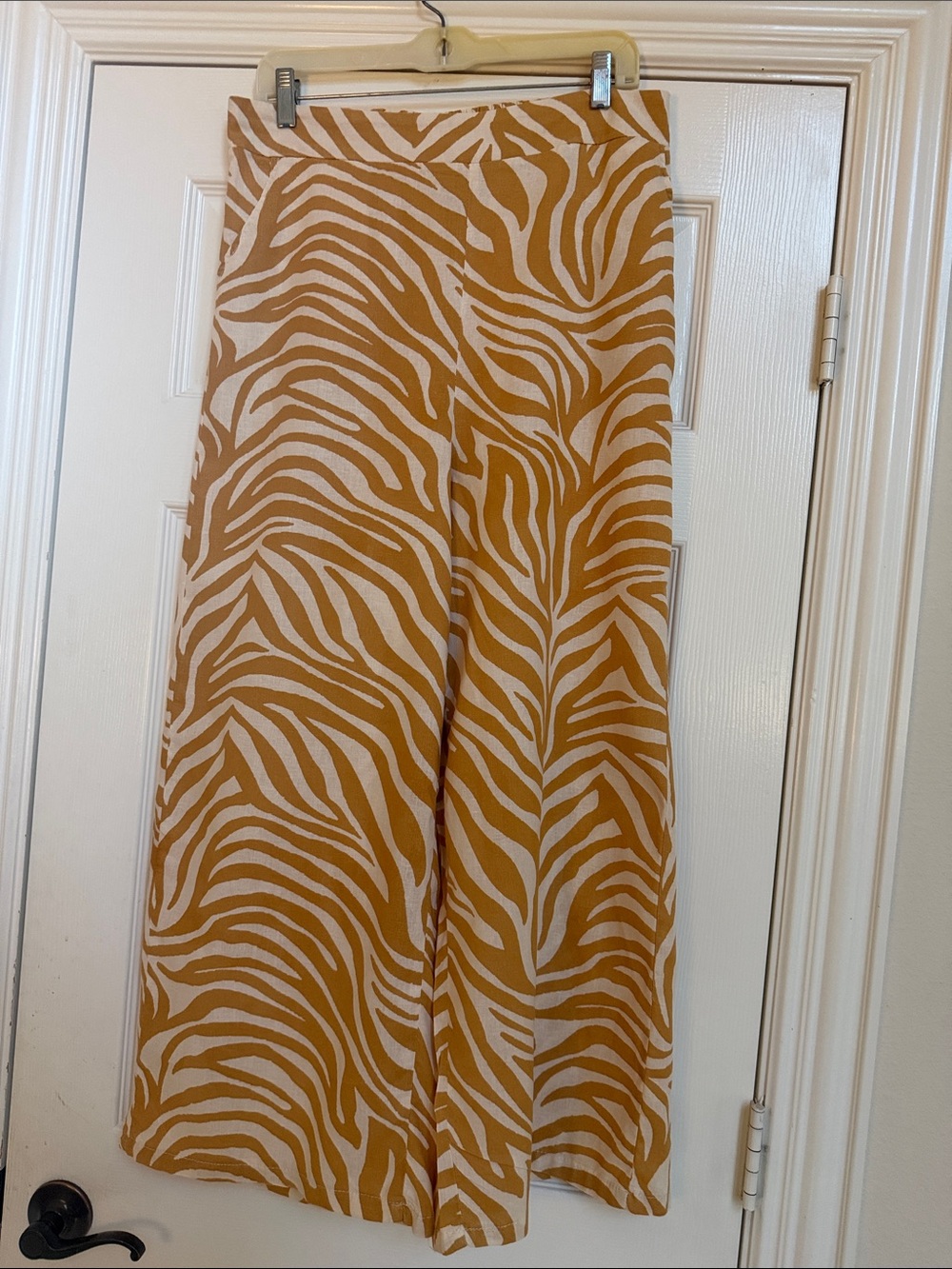 Rachel Zoe Tan and Cream Zebra-Print Wide-Leg Palazzo Pants Sz L